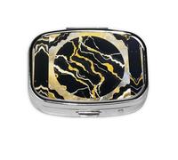 Square Round Pill Case Black Gold Marble Pill Box Daily 2 Compartment Travel Pill Container for Pocket Purse Portable Medicine Cod Liver Oil Storage Box 2 Times a Day Pill Organizer