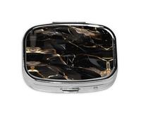 Square Round Pill Case Black Gold Marble Pill Box Daily 2 Compartment Travel Pill Container for Pocket Purse Portable Medicine Cod Liver Oil Storage Box 2 Times a Day Pill Organizer