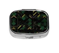 Square Round Pill Case Black Green and Gold Geometric Pill Box Daily 2 Compartment Travel Pill Container for Pocket Purse Portable Medicine Cod Liver Oil Storage Box 2 Times a Day Pill Organizer
