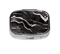 Square Round Pill Case Black Rose Gold Marble Pill Box Daily 2 Compartment Travel Pill Container for Pocket Purse Portable Medicine Cod Liver Oil Storage Box 2 Times a Day Pill Organizer