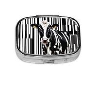 Square Round Pill Case Black White Milk Cow Pill Box Daily 2 Compartment Travel Pill Container for Pocket Purse Portable Medicine Cod Liver Oil Storage Box 2 Times a Day Pill Organizer