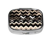 Square Round Pill Case Black White Tan Zigzag Pill Box Daily 2 Compartment Travel Pill Container for Pocket Purse Portable Medicine Cod Liver Oil Storage Box 2 Times a Day Pill Organizer