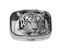 Square Round Pill Case Black White Tiger Pill Box Daily 2 Compartment Travel Pill Container for Pocket Purse Portable Medicine Cod Liver Oil Storage Box 2 Times a Day Pill Organizer