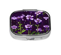 Square Round Pill Case Blooming Purple Flowers Pill Box Daily 2 Compartment Travel Pill Container for Pocket Purse Portable Medicine Cod Liver Oil Storage Box 2 Times a Day Pill Organizer