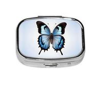 Square Round Pill Case Blue Butterfly Pill Box Daily 2 Compartment Travel Pill Container for Pocket Purse Portable Medicine Cod Liver Oil Storage Box 2 Times a Day Pill Organizer