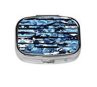 Square Round Pill Case Blue Camouflage Pill Box Daily 2 Compartment Travel Pill Container for Pocket Purse Portable Medicine Cod Liver Oil Storage Box 2 Times a Day Pill Organizer