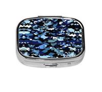 Square Round Pill Case Blue Camouflage Print Pill Box Daily 2 Compartment Travel Pill Container for Pocket Purse Portable Medicine Cod Liver Oil Storage Box 2 Times a Day Pill Organizer