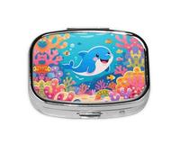 Square Round Pill Case Blue Dolphin Pill Box Daily 2 Compartment Travel Pill Container for Pocket Purse Portable Medicine Cod Liver Oil Storage Box 2 Times a Day Pill Organizer