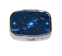 Square Round Pill Case Blue Galaxy Pattern Pill Box Daily 2 Compartment Travel Pill Container for Pocket Purse Portable Medicine Cod Liver Oil Storage Box 2 Times a Day Pill Organizer