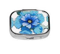 Square Round Pill Case Blue Hibiscus Flower Pill Box Daily 2 Compartment Travel Pill Container for Pocket Purse Portable Medicine Cod Liver Oil Storage Box 2 Times a Day Pill Organizer