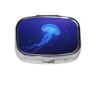 Square Round Pill Case Blue Jellyfish Pill Box Daily 2 Compartment Travel Pill Container for Pocket Purse Portable Medicine Cod Liver Oil Storage Box 2 Times a Day Pill Organizer
