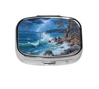 Square Round Pill Case Blue Lake Tahoe Pill Box Daily 2 Compartment Travel Pill Container for Pocket Purse Portable Medicine Cod Liver Oil Storage Box 2 Times a Day Pill Organizer
