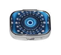 Square Round Pill Case Blue Mini Flower Swirl Pill Box Daily 2 Compartment Travel Pill Container for Pocket Purse Portable Medicine Cod Liver Oil Storage Box 2 Times a Day Pill Organizer