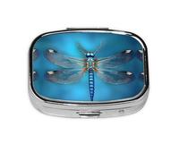 Square Round Pill Case Blue Odonata Pattern Pill Box Daily 2 Compartment Travel Pill Container for Pocket Purse Portable Medicine Cod Liver Oil Storage Box 2 Times a Day Pill Organizer