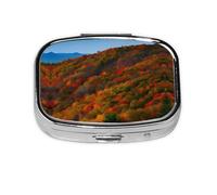 Square Round Pill Case Blue Ridge Parkway Mountains Pill Box Daily 2 Compartment Travel Pill Container for Pocket Purse Portable Medicine Cod Liver Oil Storage Box 2 Times a Day Pill Organizer