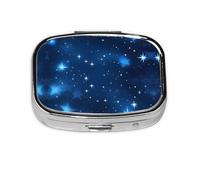 Square Round Pill Case Blue Shining Stars Pattern Pill Box Daily 2 Compartment Travel Pill Container for Pocket Purse Portable Medicine Cod Liver Oil Storage Box 2 Times a Day Pill Organizer