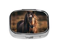 Square Round Pill Case Blurry Horse Pill Box Daily 2 Compartment Travel Pill Container for Pocket Purse Portable Medicine Cod Liver Oil Storage Box 2 Times a Day Pill Organizer