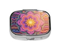 Square Round Pill Case Bohemian Mandala Pill Box Daily 2 Compartment Travel Pill Container for Pocket Purse Portable Medicine Cod Liver Oil Storage Box 2 Times a Day Pill Organizer