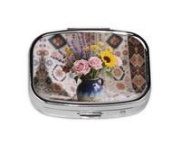Square Round Pill Case Boho Modern Vintage Floral Pill Box Daily 2 Compartment Travel Pill Container for Pocket Purse Portable Medicine Cod Liver Oil Storage Box 2 Times a Day Pill Organizer