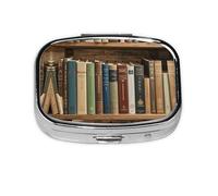 Square Round Pill Case Books on the Bookshelf Pill Box Daily 2 Compartment Travel Pill Container for Pocket Purse Portable Medicine Cod Liver Oil Storage Box 2 Times a Day Pill Organizer