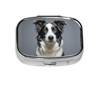 Square Round Pill Case Border Collie Pill Box Daily 2 Compartment Travel Pill Container for Pocket Purse Portable Medicine Cod Liver Oil Storage Box 2 Times a Day Pill Organizer