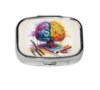 Square Round Pill Case Brain Image Pill Box Daily 2 Compartment Travel Pill Container for Pocket Purse Portable Medicine Cod Liver Oil Storage Box 2 Times a Day Pill Organizer