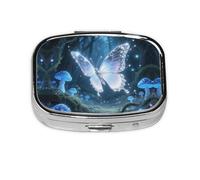 Square Round Pill Case Butterflies and Mushrooms Pill Box Daily 2 Compartment Travel Pill Container for Pocket Purse Portable Medicine Cod Liver Oil Storage Box 2 Times a Day Pill Organizer