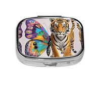 Square Round Pill Case Butterfly and Tiger Pill Box Daily 2 Compartment Travel Pill Container for Pocket Purse Portable Medicine Cod Liver Oil Storage Box 2 Times a Day Pill Organizer