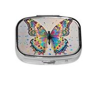 Square Round Pill Case Butterfly drip Spray Watercolor Pill Box Daily 2 Compartment Travel Pill Container for Pocket Purse Portable Medicine Cod Liver Oil Storage Box 2 Times a Day Pill Organizer