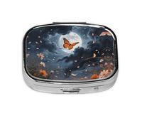 Square Round Pill Case Butterfly Moon Flower Pill Box Daily 2 Compartment Travel Pill Container for Pocket Purse Portable Medicine Cod Liver Oil Storage Box 2 Times a Day Pill Organizer