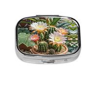 Square Round Pill Case Cactus Flower Pot Pill Box Daily 2 Compartment Travel Pill Container for Pocket Purse Portable Medicine Cod Liver Oil Storage Box 2 Times a Day Pill Organizer