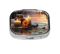 Square Round Pill Case Candles Meditation Stones Pill Box Daily 2 Compartment Travel Pill Container for Pocket Purse Portable Medicine Cod Liver Oil Storage Box 2 Times a Day Pill Organizer