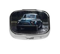 Square Round Pill Case Car in the Rain Pill Box Daily 2 Compartment Travel Pill Container for Pocket Purse Portable Medicine Cod Liver Oil Storage Box 2 Times a Day Pill Organizer