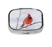 Square Round Pill Case Cardinal Bird Pill Box Daily 2 Compartment Travel Pill Container for Pocket Purse Portable Medicine Cod Liver Oil Storage Box 2 Times a Day Pill Organizer