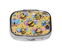 Square Round Pill Case Cartoon Bee Pattern Pill Box Daily 2 Compartment Travel Pill Container for Pocket Purse Portable Medicine Cod Liver Oil Storage Box 2 Times a Day Pill Organizer