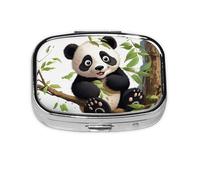 Square Round Pill Case Cartoon Panda on The Tree Branch Pill Box Daily 2 Compartment Travel Pill Container for Pocket Purse Portable Medicine Cod Liver Oil Storage Box 2 Times a Day Pill Organizer