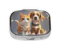 Square Round Pill Case Cats and Dogs Pill Box Daily 2 Compartment Travel Pill Container for Pocket Purse Portable Medicine Cod Liver Oil Storage Box 2 Times a Day Pill Organizer