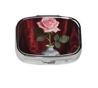 Square Round Pill Case Charming Pink Rose Pill Box Daily 2 Compartment Travel Pill Container for Pocket Purse Portable Medicine Cod Liver Oil Storage Box 2 Times a Day Pill Organizer