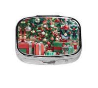 Square Round Pill Case Christmas Decoration Pill Box Daily 2 Compartment Travel Pill Container for Pocket Purse Portable Medicine Cod Liver Oil Storage Box 2 Times a Day Pill Organizer