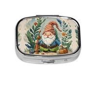 Square Round Pill Case Christmas Gnome Pill Box Daily 2 Compartment Travel Pill Container for Pocket Purse Portable Medicine Cod Liver Oil Storage Box 2 Times a Day Pill Organizer