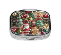 Square Round Pill Case Christmas Ornaments Pill Box Daily 2 Compartment Travel Pill Container for Pocket Purse Portable Medicine Cod Liver Oil Storage Box 2 Times a Day Pill Organizer