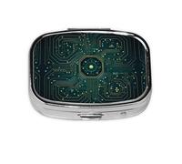 Square Round Pill Case Circuit Board Pill Box Daily 2 Compartment Travel Pill Container for Pocket Purse Portable Medicine Cod Liver Oil Storage Box 2 Times a Day Pill Organizer