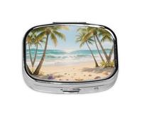 Square Round Pill Case Coconut Tree in Blue Sky Pill Box Daily 2 Compartment Travel Pill Container for Pocket Purse Portable Medicine Cod Liver Oil Storage Box 2 Times a Day Pill Organizer