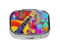 Square Round Pill Case Color Acoustic and Guitars Pill Box Daily 2 Compartment Travel Pill Container for Pocket Purse Portable Medicine Cod Liver Oil Storage Box 2 Times a Day Pill Organizer