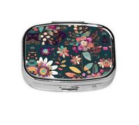Square Round Pill Case Colorful Boho Floral Pill Box Daily 2 Compartment Travel Pill Container for Pocket Purse Portable Medicine Cod Liver Oil Storage Box 2 Times a Day Pill Organizer