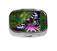 Square Round Pill Case Colorful Butterfly Pill Box Daily 2 Compartment Travel Pill Container for Pocket Purse Portable Medicine Cod Liver Oil Storage Box 2 Times a Day Pill Organizer