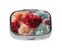 Square Round Pill Case Colorful Carnations Flowers Pill Box Daily 2 Compartment Travel Pill Container for Pocket Purse Portable Medicine Cod Liver Oil Storage Box 2 Times a Day Pill Organizer