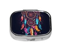 Square Round Pill Case Colorful Dream Catcher Pill Box Daily 2 Compartment Travel Pill Container for Pocket Purse Portable Medicine Cod Liver Oil Storage Box 2 Times a Day Pill Organizer