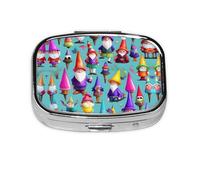 Square Round Pill Case Colorful Gnomes Pill Box Daily 2 Compartment Travel Pill Container for Pocket Purse Portable Medicine Cod Liver Oil Storage Box 2 Times a Day Pill Organizer