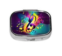 Square Round Pill Case Colorful Musical Notes Pill Box Daily 2 Compartment Travel Pill Container for Pocket Purse Portable Medicine Cod Liver Oil Storage Box 2 Times a Day Pill Organizer